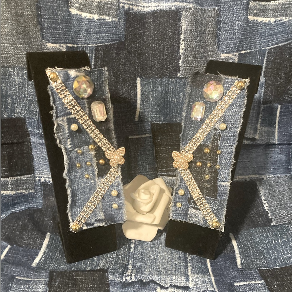 Big bling denim earrings